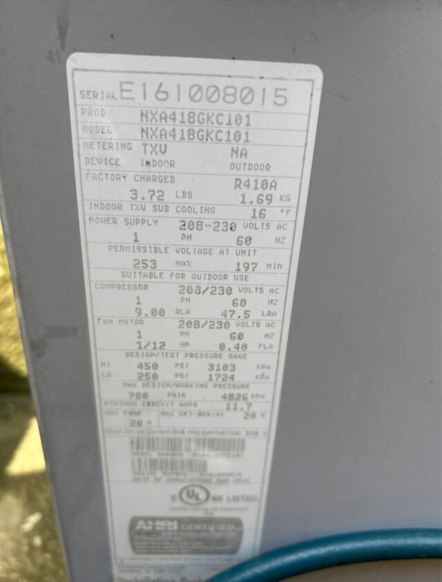 Condenser data plate 