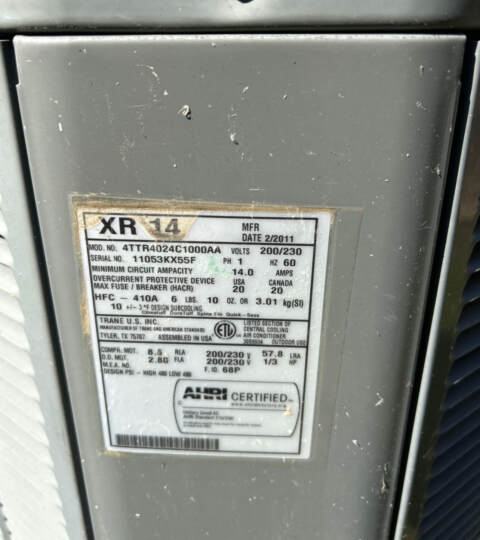 Trane data plate